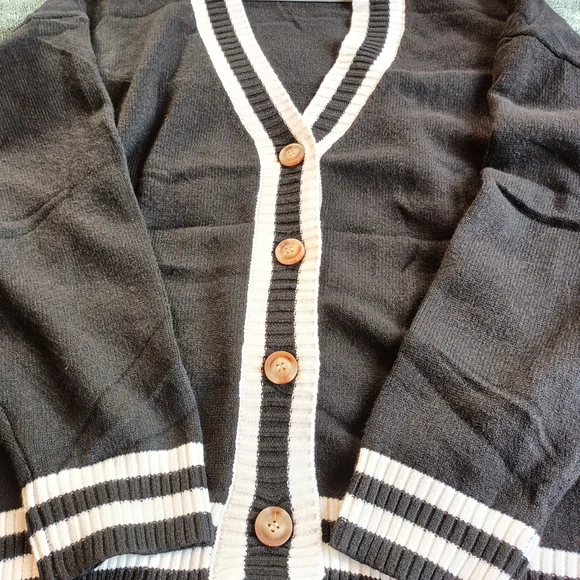 Black and White Women's Cardigan Sweater - Picture 2 of 3